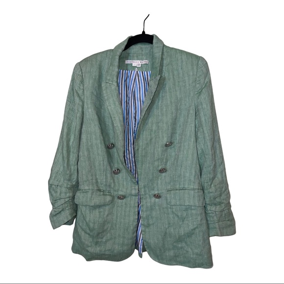 VERONICA BEARD Sage Green Beacon Herringbone Linen Dickey Blazer Size 8 - Picture 7 of 12